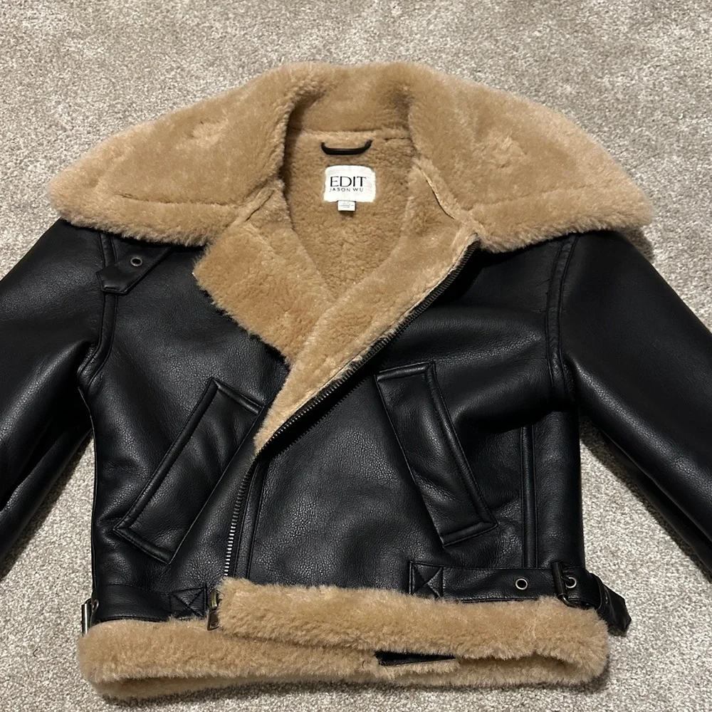 Jason Wu Black and Tan Leather Jacket - Picture 1 of 7